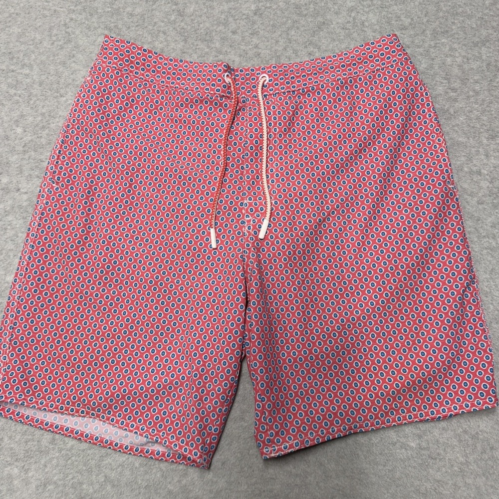 Johnnie-O Swim Trunks Mens Large Pink Coral Reef Geo Print Lined Drawstring
